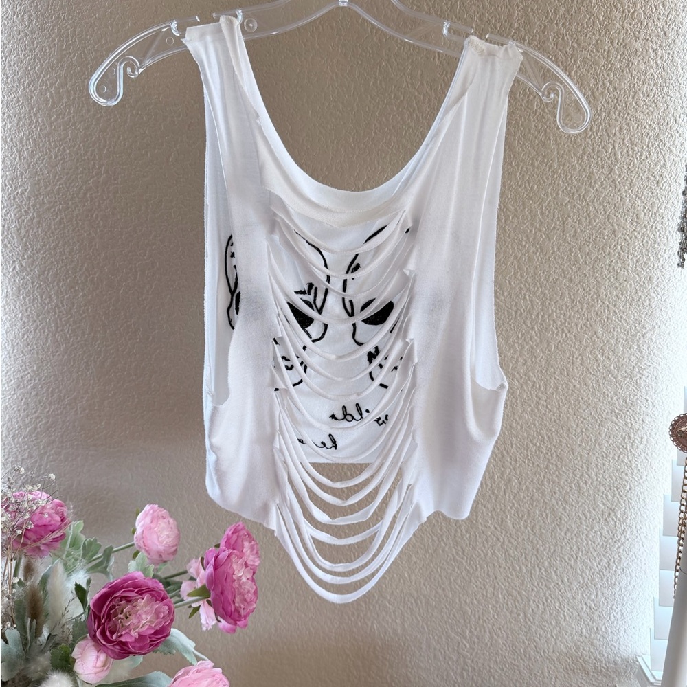 Hand Cut White Skull Graphic Tank Top Open back. - Picture 2 of 3